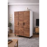 Perlomi Mobilya 2+1 (3 Kapaklı) Çok Amaçlı Modüler Dolap Gardrop - 3 KAPILI DOLAP - Beyaz - Ceviz