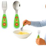 Perlotus 12 cm Çocuk Bebek Kaşık Çatal Seti Paslanmaz Çelik Hayvan Desenli