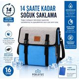 Perlotus 16 Lt Yalıtımlı Termos Piknik Kamp Çantası, Su Geçirmez, 8 mm Kalın Yalıtım 9-14 Saat Sıcak Soğuk Tutan Omuz Askılı Büyük Boy - Mavi - Standart
