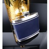 Perlotus 5 Oz-150 cc Hunili Lacivert Premium Deri Kılıf Çelik Viski İçki Konyak Matarası