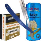 Permasharp Berber Jileti 100'LÜ Paket, More For You Tıraş Sabunu 75G, Ali Bıyıklı Ustura Seti - Standart