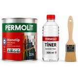Permolit Monotip 2.5 Lt Parlak Yağlı Boya Seti + Tiner + Fırça | Metal & Ahşap Uyumlu, Pas Önleyici, Tam Set - Antrasit