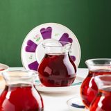 Perotti 17900 Beyoğlu 12 Parça 6 Kişilik Çay Seti – 210 ml Borosilikat Cam Tombik Bardak ve Porselen Çay Tabağı Takımı - Standart - Renkli