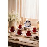 Perotti 17903 Laleli 12 Parça 6 Kişilik Çay Seti – 210 ml Borosilikat Cam Kulplu Tombik Desensiz Bardak ve Porselen Tabak - Montajsız