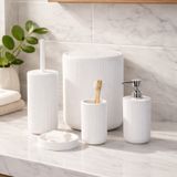 Perotti 33031500001-1 5 Parça Yuvarlak Banyo Seti - Çöp Kovası, Sabunluk, Diş Fırçalığı Ve Silikon Wc Fırçası Beyaz Beyaz