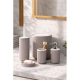 Perotti 33031500001-3 5 Parça Yuvarlak Banyo Seti - Çöp Kovası, Sabunluk, Diş Fırçalığı ve Silikon Wc Fırçası Taupe-Beyaz