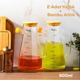 Perotti Gael Bambu Standlı Borosilikat Cam Yağlık Sirkelik Bambu Kapaklı Yağdanlık 900 Ml - 16532