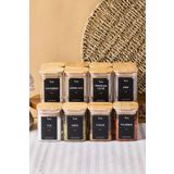 Perotti Gildo 12'li Bambu Kapak Borosilikat Cam Baharatlık 200 ml 8x6 cm 30 Adet Etiket Hediyeli