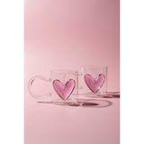Perotti Hearts Pembe Kalpli 2'li 350ML Borosilikat Kupa - Beyaz - Renkli
