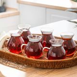 Perotti Keyfi Ala 6 Lı Borosilikat Çay Bardağı 15528 200 Ml Borosilikat Cam Kulplu Çay Bardağı Seti