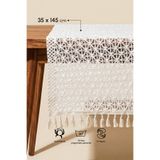 Perotti Liana %100 Pamuk Dokulu Bohem Runner - Ekru 35x145 cm