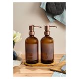Perotti Lozione 2’li Mutfak Sıvı Sabunluk Seti - Bambu Stantlı Sıvı Sabunluk Takımı - 2x500 ML, Amber