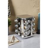 Perotti Metal Döner Standlı Kare Cam Metal Kapaklı Casa Inox 12`li Standlı Baharatlık Seti