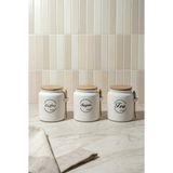 Perotti Modern 3'lü Kaşıklı Kavanoz Seti Bone Porselen Vakum Kapaklı Saklama Kabı - Beyaz - 3 Adet - 0 - 249 ml