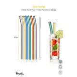 Perotti Straw 6'lı Renkli Cam Eğimli Isıya Dayanıklı (Borosilikat) Pipet Ve 1 Adet Pipet Temizleme Fırçası