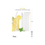 Perotti Straw 6'Lı Şeffaf Cam Eğimli Isıya Dayanıklı (Borosilikat) Pipet Ve 1 Adet Pipet Temizleme Fırçası - Beyaz