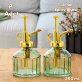 Perotti Vintage 2'li Cam Bitki Sulama Şişesi Oda Kokusu Dağıtıcı Çok Amaçlı Sprey Şişe Seti 250 ml Yeşil