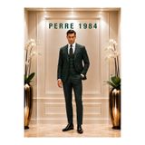 PERRE 1984 Erkek Slim Fit 3'lü Takım Elbise – Ceket, Yelek ve Pantolon – Likralı Viskon Kumaş