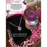 Perry Accessories Kararmaz Çelik Pembe Kalp Kolye ve 3D Satürn Kız Kar Küresi Hediye Seti