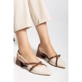 perry shoes KAYRA Kadın Bej Taba Çapraz Bantlı Tokalı Slingback 4 Cm Kalın Topuklu Sivri Burun Ayakkabı