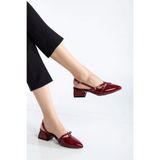 perry shoes KAYRA Kadın Bordo Rugan Çapraz Bantlı Tokalı Slingback 4 Cm Kalın Topuklu Sivri Burun Ayakkabı
