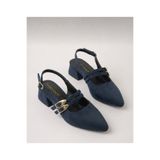 perry shoes VERNIS Kadın Lacivert Süet Çift Bant Tokalı Sivri Burun Slingback Kalın Topuklu Ayakkabı