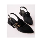 perry shoes VERNIS Kadın Siyah Süet Çift Bant Tokalı Sivri Burun Slingback Kalın Topuklu Ayakkabı