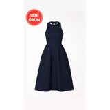 Perryes Kadın Vintage Açık Sırt Bel Oturtmalı Jean Elbise Lacivert