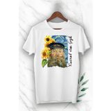 perseusshopping Art Vincent Van Gogh Ayçiçek Baskılı Beyaz Unısex Tişört GNC 34