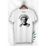perseusshopping Beyaz Mitoloji Filozof Marcus Aurelius Baskılı Unısex Tişört GNC 130