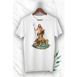 perseusshopping Mitoloji Denizler Tanrısı Poseidon Baskılı Beyaz Unısex Tişört GNC 135
