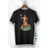 perseusshopping Siyah Mitoloji Denizler Tanrısı Poseidon Baskılı Unısex Tişört GNC 135