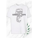 perseusshopping Unisex Beyaz Oversize Mitoloji Göbeklitepe Baskılı Tişört OVR 112
