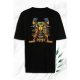 perseusshopping Unisex Siyah Oversize Antik Mısır Egypt Firavun Baskılı Tişört OVR 65