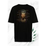 perseusshopping Unisex Siyah Oversize Mitoloji Antik Mısır Kraliçe Nefertiti Baskılı Tişört OVR 29