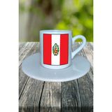Peru Ülke Bayrağı Bayrak Baskılı Türk Kahvesi Fincanı Tabaklı Kişiye Özel Model 2