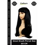 #Peruk Klasik Siyah Renk Düz Sentetik Hafif Kostüm Parti Sahne Uzun Siyah Peruk Saç 60 CM