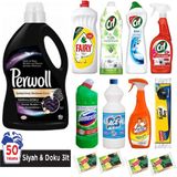 Perwoll 3 Lt + Cif Tüm Yüzeyler 1500 ml + Cif 675 ml + Fairy 1350 ml + Cif 1000 ml + Domestos 806 gr + Ace 1 Lt + Mr Muscle 750 ml + Koroplast Çöp Torbası Battal Boy + Bulaşık Süngeri 4 x 2'li