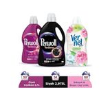 Perwoll Hassas Sıvı Çamaşır Deterjanı (104 Yıkama) 2,97L Siyah + 2,7L Çiçek Cazibesi + Vernel 1440Ml Şakayık