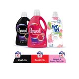 Perwoll Yenileme & Onarım Renkliler - Siyahlar İçin Sıvı Deterjan 2x3 lt 50 Yıkama & Vernel Max Şakayık&Beyaz Çay Yumuşatıcı 1440 ml