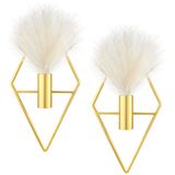 Peryiter 2 Parça Küçük Boho Duvar Dekoru Yapay Pampalı Asma Saksılar Duvara Monte Metal Duvar Dekoru Altın Modern Ev Dekoru Ekran Duvar Sanatı Yatak Odası Banyo Oturma Odası (Rhombus)