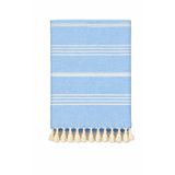 Peştemal Plaj Havlusu 100x180 cm – Banyo Havlusu -Türk Hamam Havlusu - Kum Tutmayan, Çizgili, Püsküllü, İnce ve Hafif, Hızlı Kuruyan (Açık Mavi)