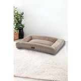 Pet Dreams Akita Lüks Sertifikalı Peluş Kumaş Büyük Irk Kedi/Köpek Yatağı, Kaymaz Altlık (Bej, 90x65x15cm)