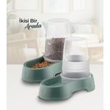 Pet Hazneli Mama ve Su Kabı 1,5 Lt..kedi Köpek Mama ve Su Kabı Mama Tabağı 2 Li - Yeşil