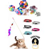 Pet Kedi Oyun Oltasi 90 Cm Ve Ip Sarma Topu Ve Kedi Renkli Tasma Ve Xxl Ponponlu Kedi Oyuncagi