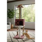 Pet Kedi Tırmalama ve Oyun Evi Gül Kurusu - Çok Renkli