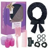 PetalPursuit Gece Boyunca Heatless Bukleler, Uzun Saçlar İçin 70 '' Kadife Saç Kıvırıcıları, Isı Yok Saç Silindirleri - Siyah