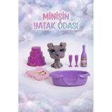 Petclub Sevimli Minişler Işıklı Elma Yuvalı Pet Shop Oyun Seti Kaleme Takılabilir Kahverengi Köpek Figürlü Ve Parti Aksesuarlı Oyuncak