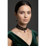 Petek Aksesuar GOTİK PUNK ZİNCİR SALLANTILI TASMA CHOKER KOLYE KÜPE SET