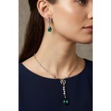 Petek Aksesuar GÜMÜŞ METAL KRİSTAL DAMLA TAŞ KOLYE KÜPE SET